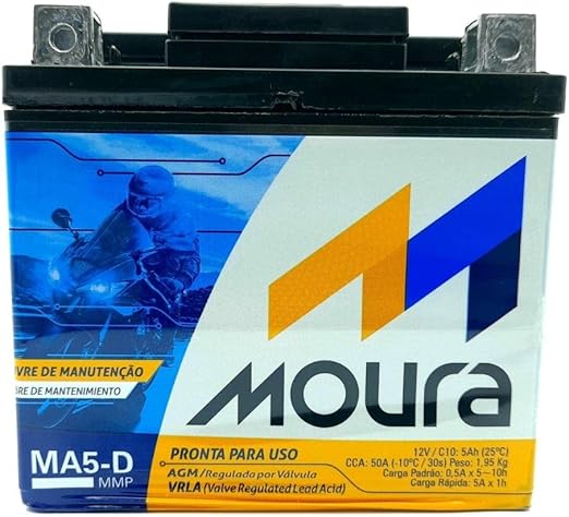 Bateria Moura AGM Vrla Para Motocicletas Ma5-D 12V 5Ah - Polo Direito